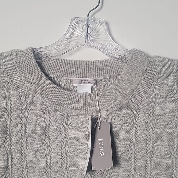 NWT J Crew XS 100% Cashmere Cable Knit Wool Long Sleeve Crew Sweater Gray Y2K - Picture 7 of 12